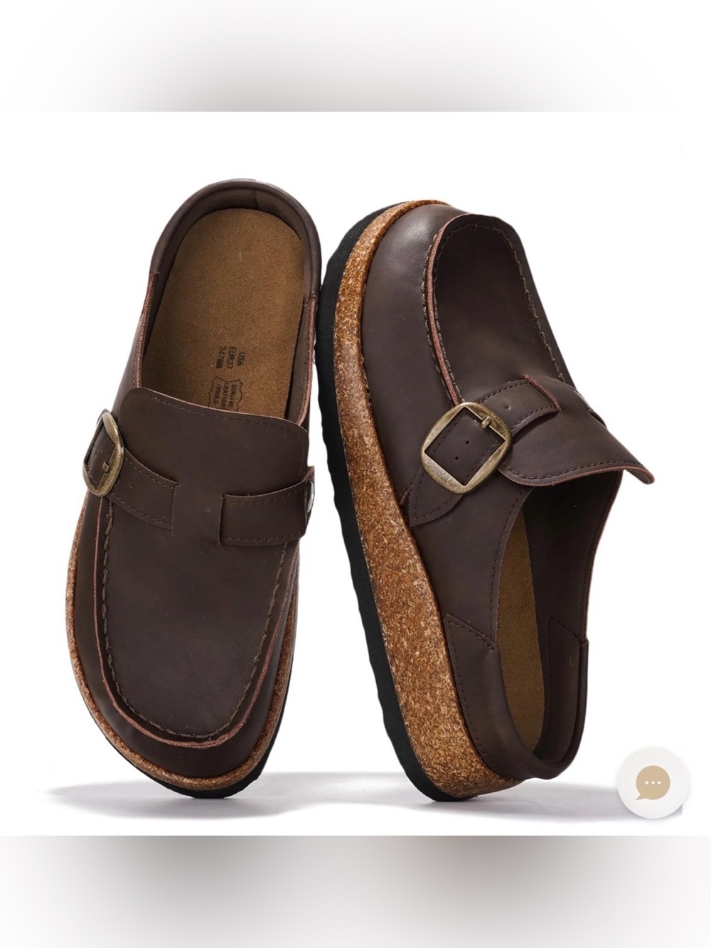 CARLINE brown leather Clogs Memory Foam Water-Resistant Lightweight non slip 7.5